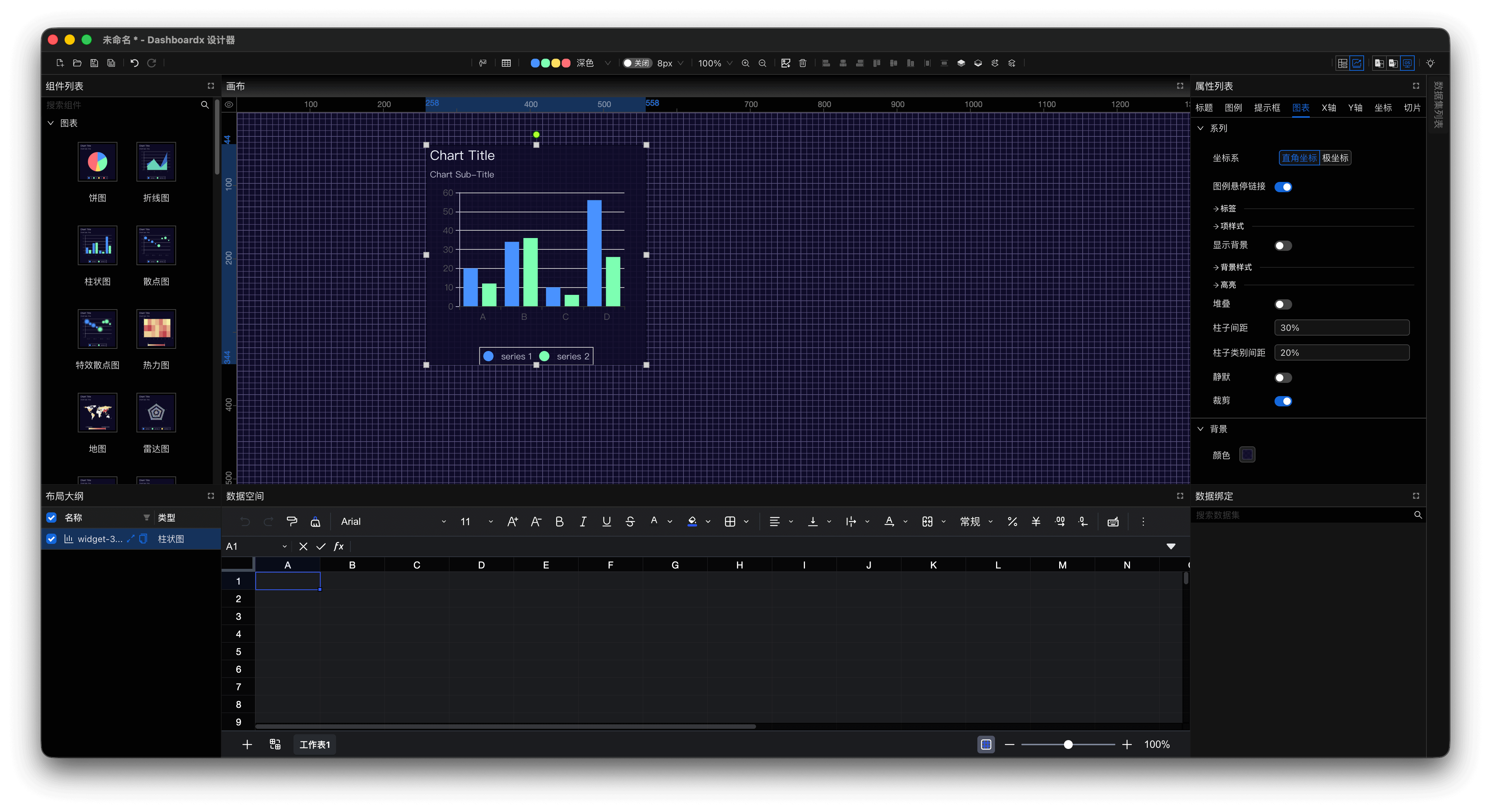 图1 柱状图设置直角坐标时的属性列表面板